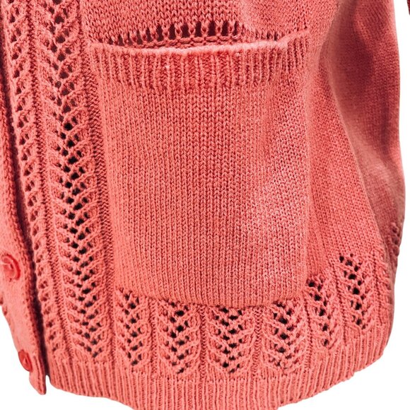 National Womens Petite Medium Coral Knit Cardigan Sweater Button Front Pockets - Picture 7 of 12